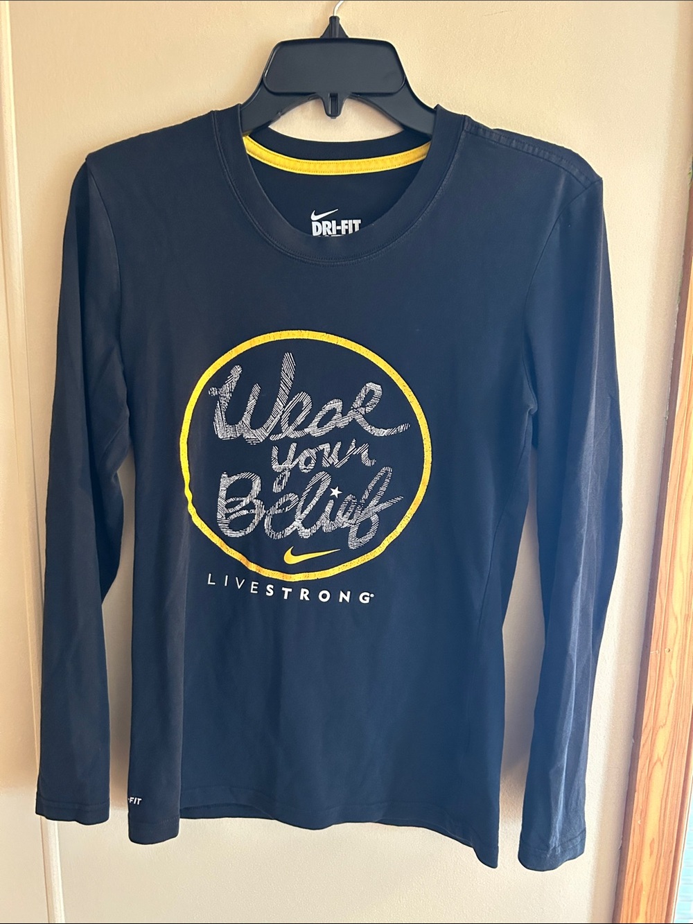 Nike Black Long Sleeve Tee with Yellow Livestrong Graphic